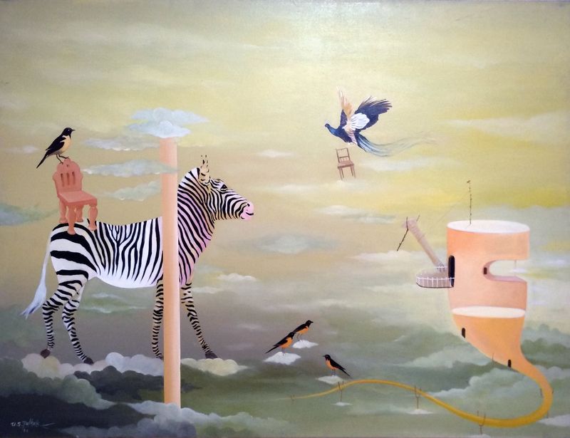 Peacock  with Zebra by Uma Shankar Pathak