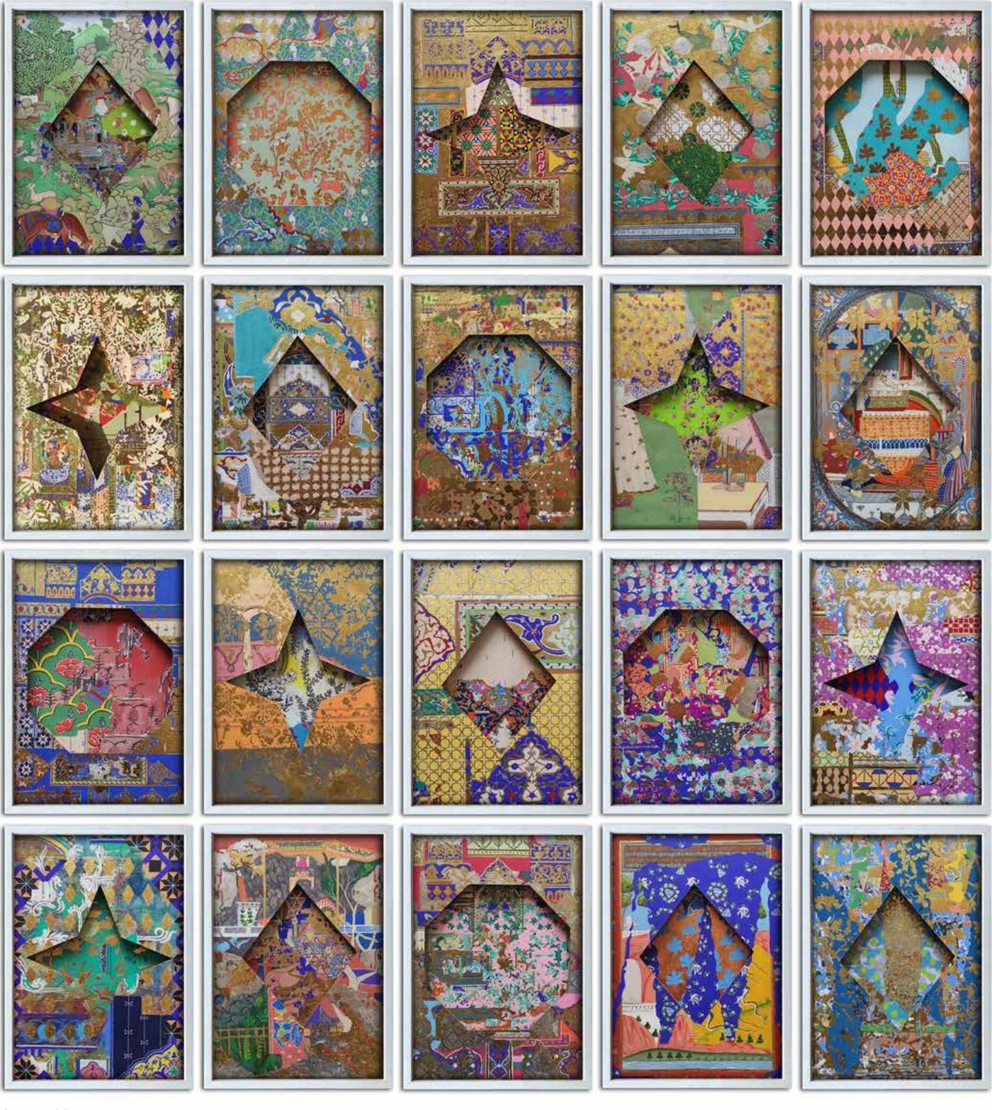 Garden of Orientale , watercolour, gold/silver/copper leaf and paper cutting on